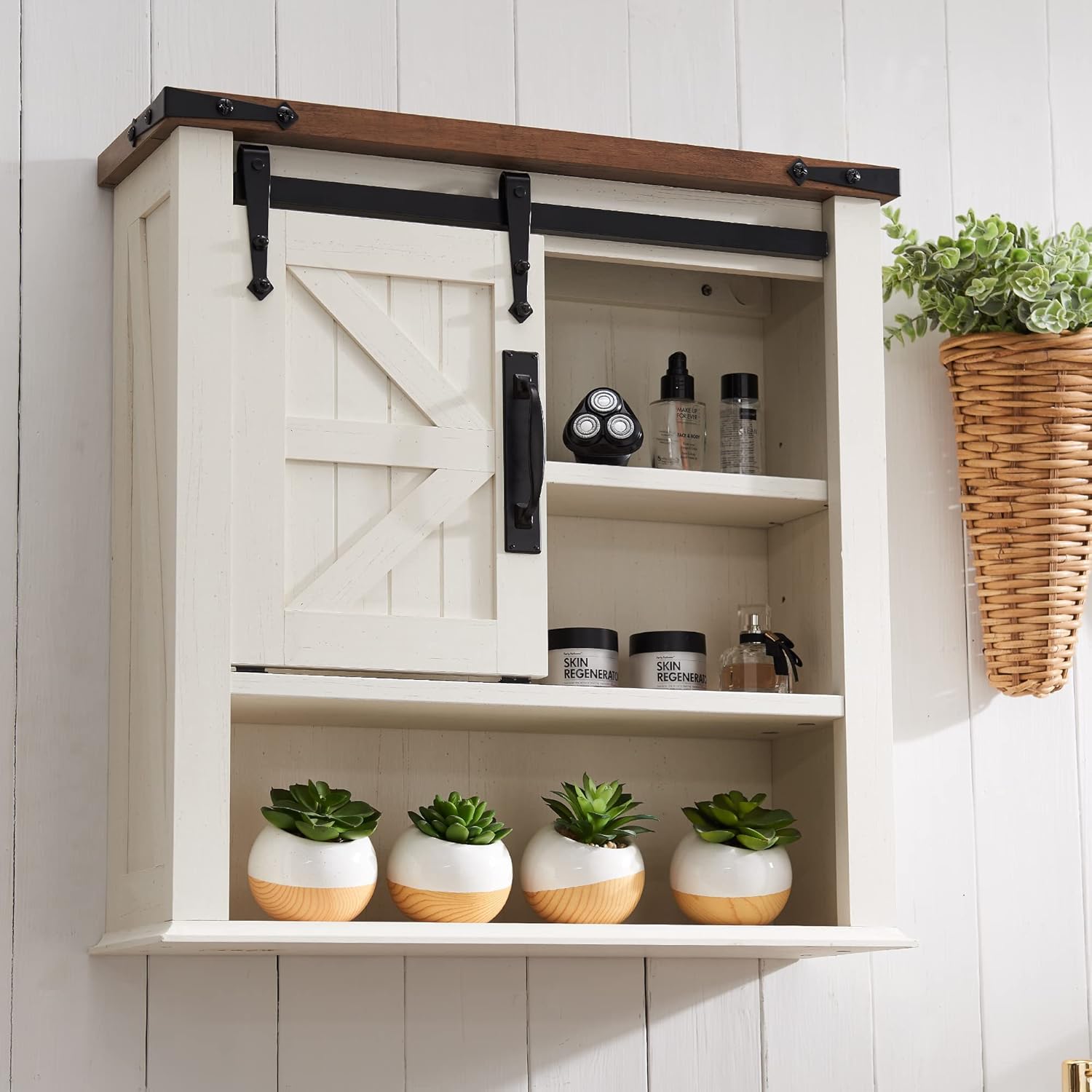 OKD Bathroom Wall Cabinet, Farmhouse Medicine Cabinet with Sliding Barn Door & A...
