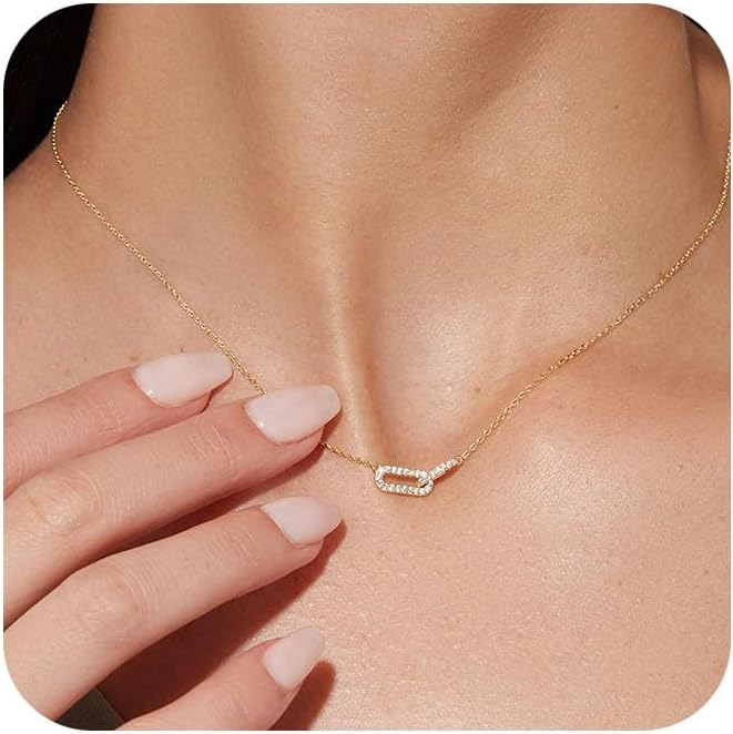Gold Pendant Necklace for Women, Dainty Diamond Necklaces for Women Simple 14K G...