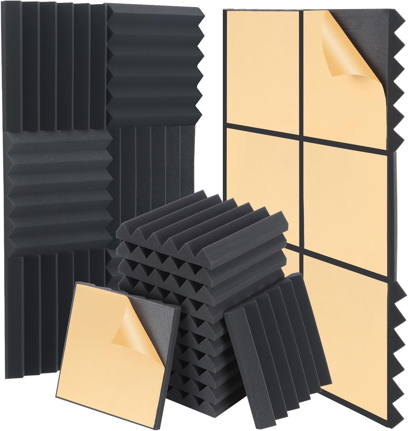 AUSLET 24 Pack Sound Proofing Panels with Self Adhesive 12" x 12" x 2" High Dens...