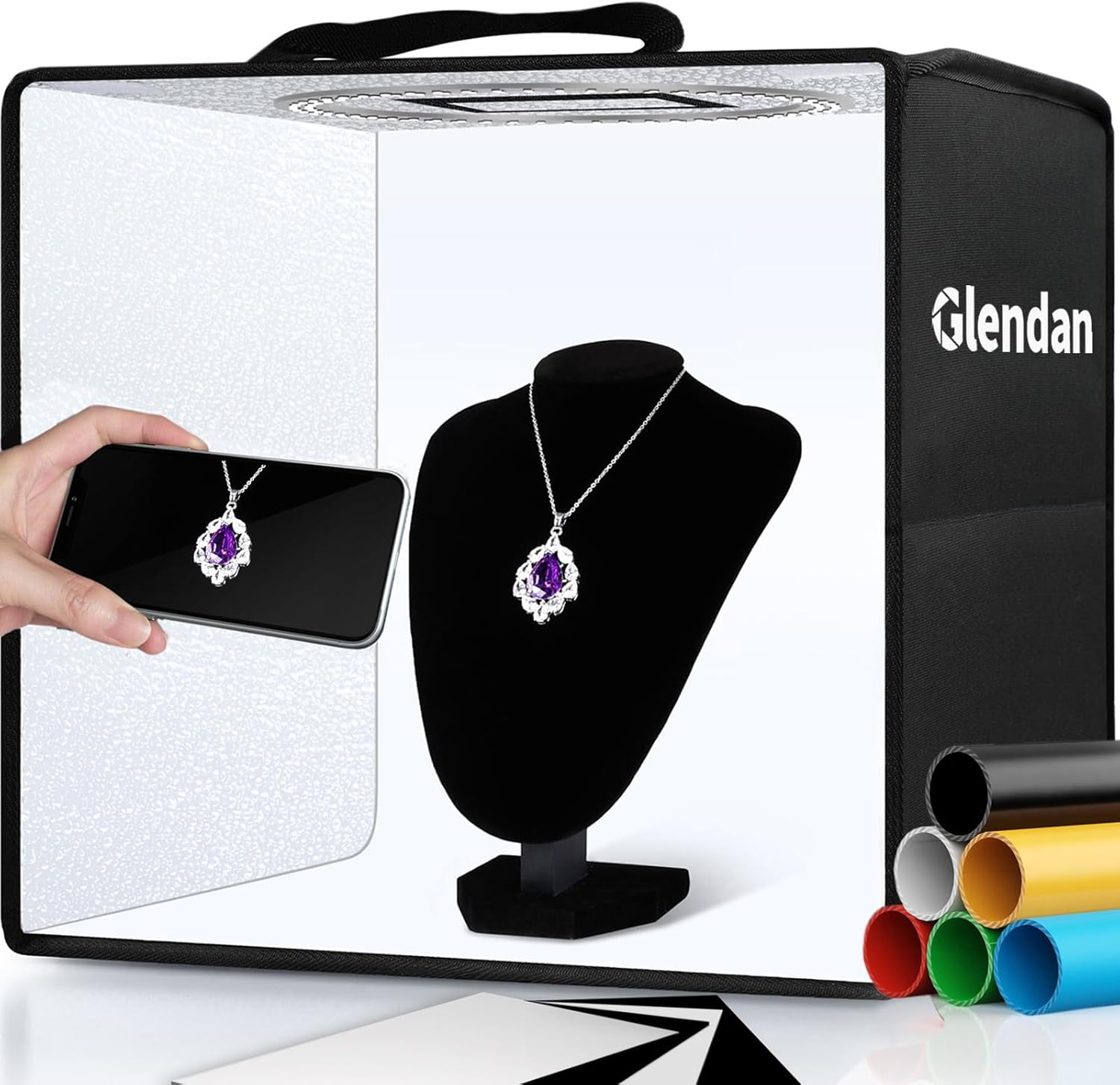 Glendan Portable Photo Studio Light Box,12"x12" Professional Dimmable Shooting T...
