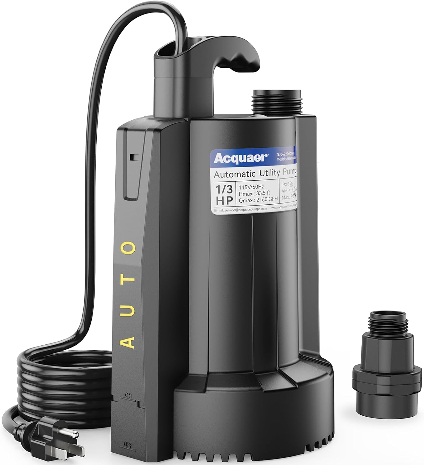 Acquaer 1/3 HP Automatic Submersible Water Pump, 115V Sump Pump with 3/4” Garden...