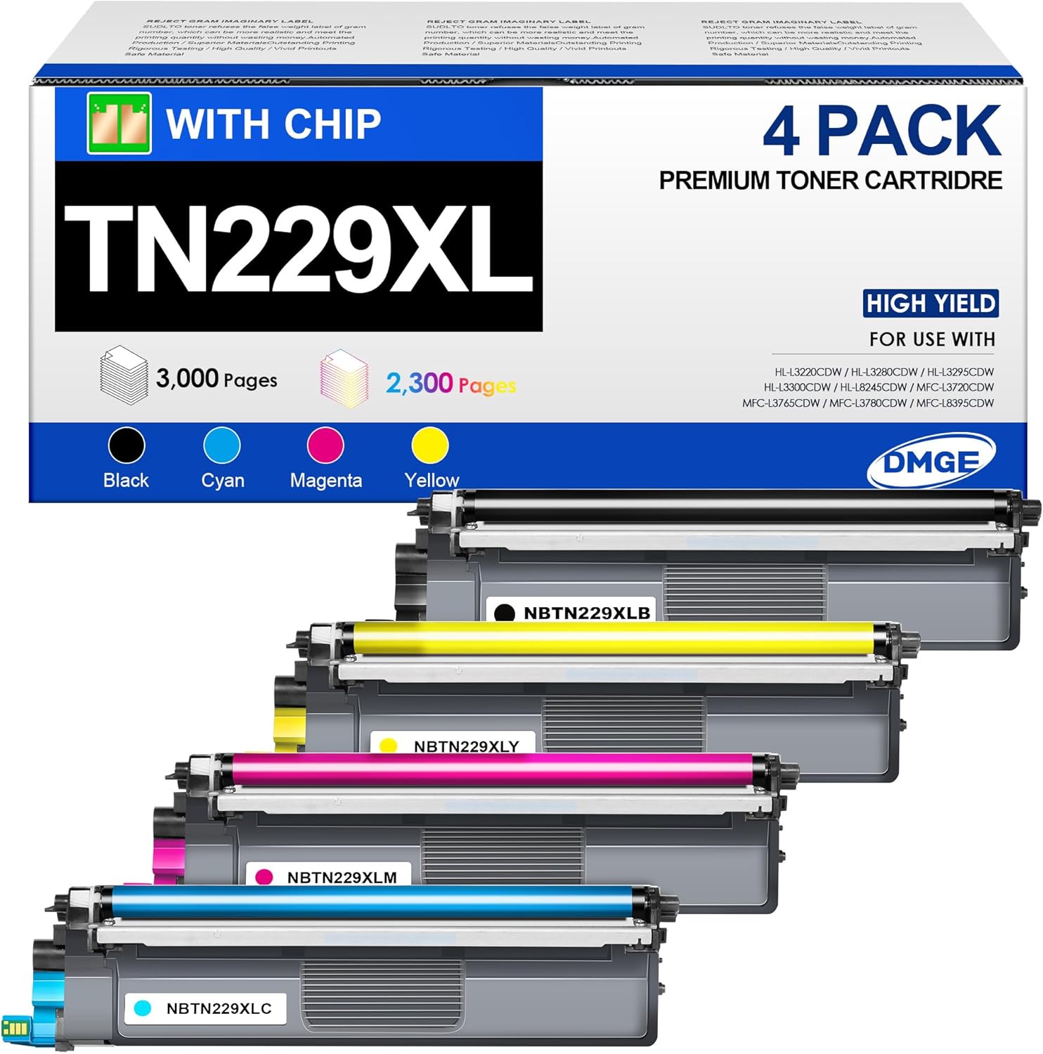 TN229XL TN229 Toner 4 Pack Compatible with Brother MFC-L3780CDW MFC-L3720CDW HL-...