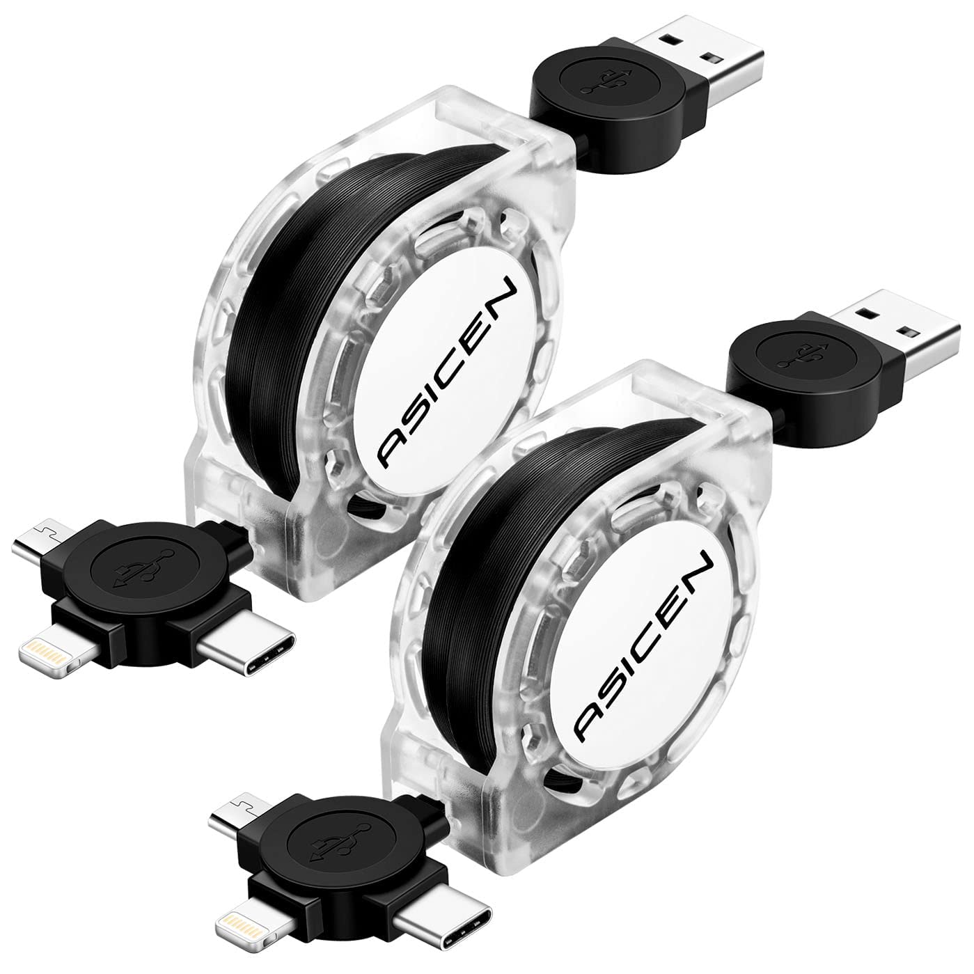 3.3ft 2Pack Retractable Multi Fast Charging Cord, 3 in 1 Multi Charger Cable Cha...