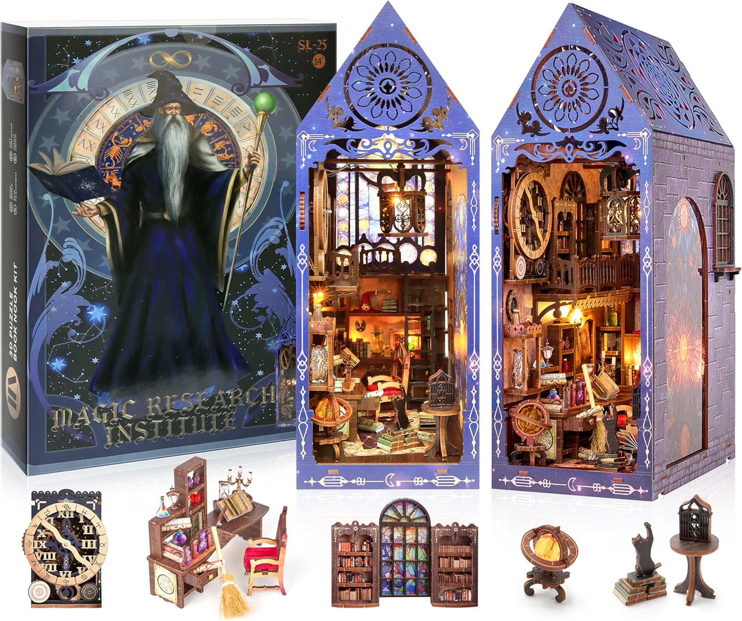 Book Nook Kit — 3D Wooden Puzzle Booknook, DIY Miniature Dollhouse Booknook Kit,...