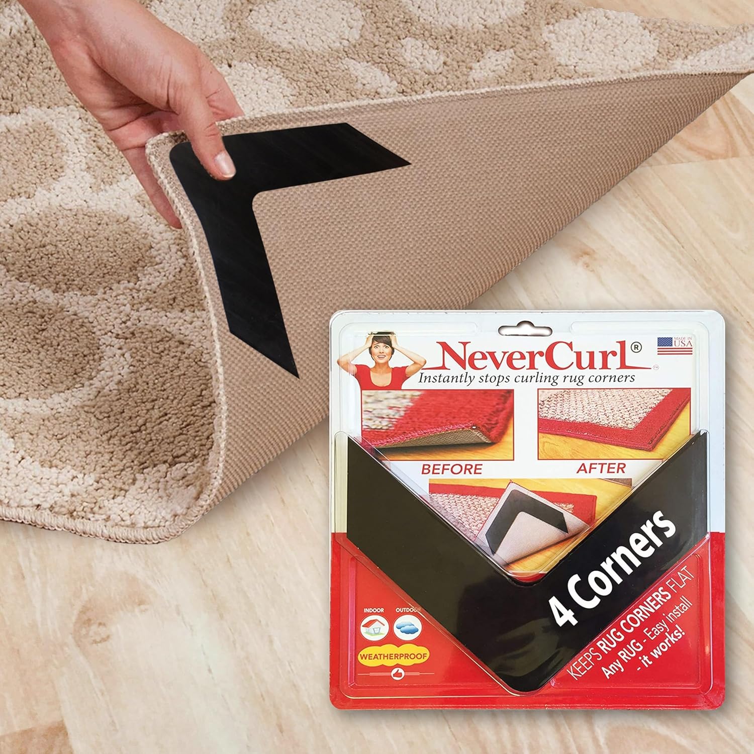 NeverCurl Best V Shape Design Rug Corner Gripper to Instantly Stops Corner Curli...