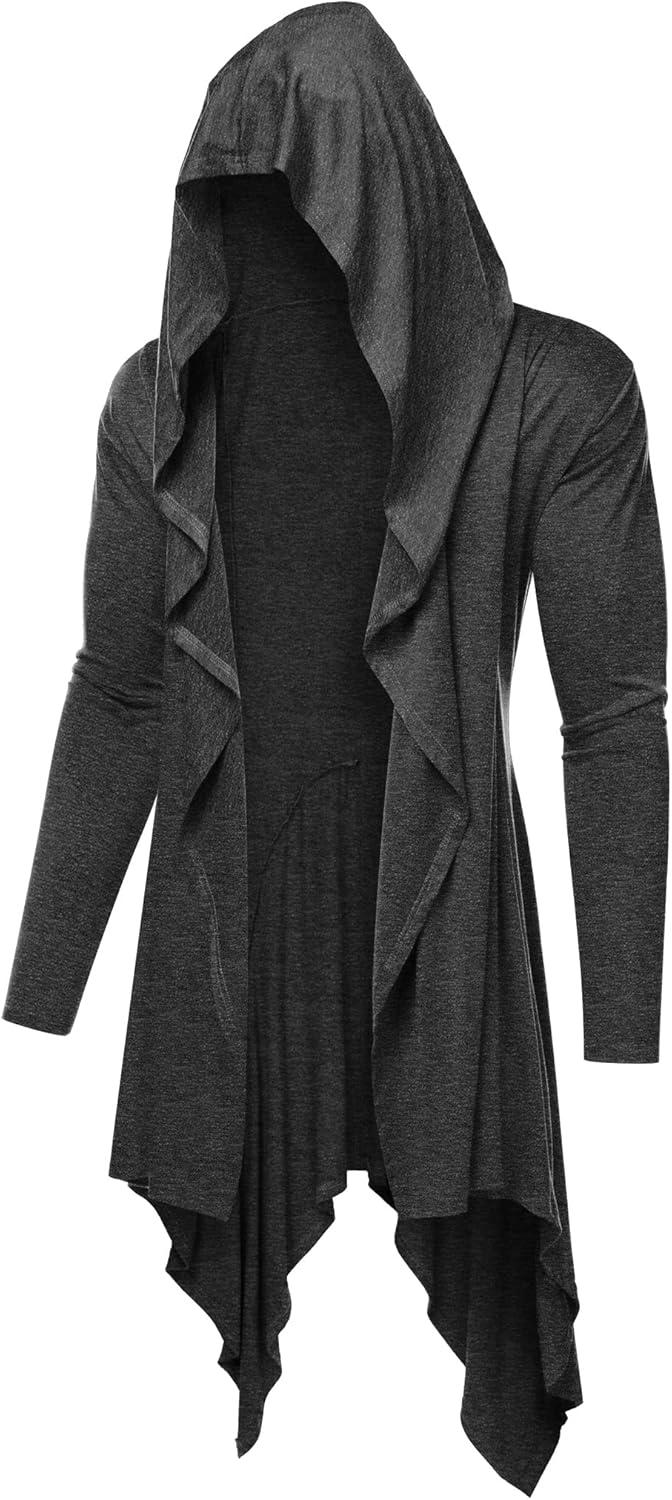COOFANDY Long Hooded Cardigan Ruffle Shawl Collar Open Front Lightweight Drape C...