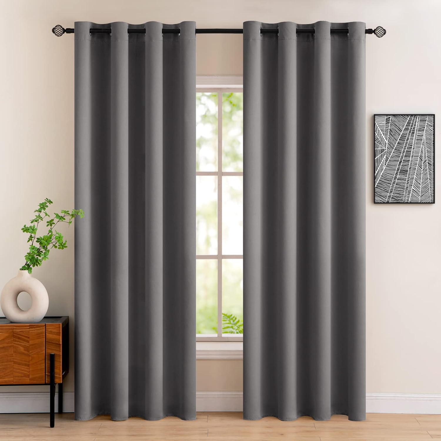 MIULEE Grey Blackout Curtains for Living Room 2 Panel Set, Premium Eyelet Curtai...