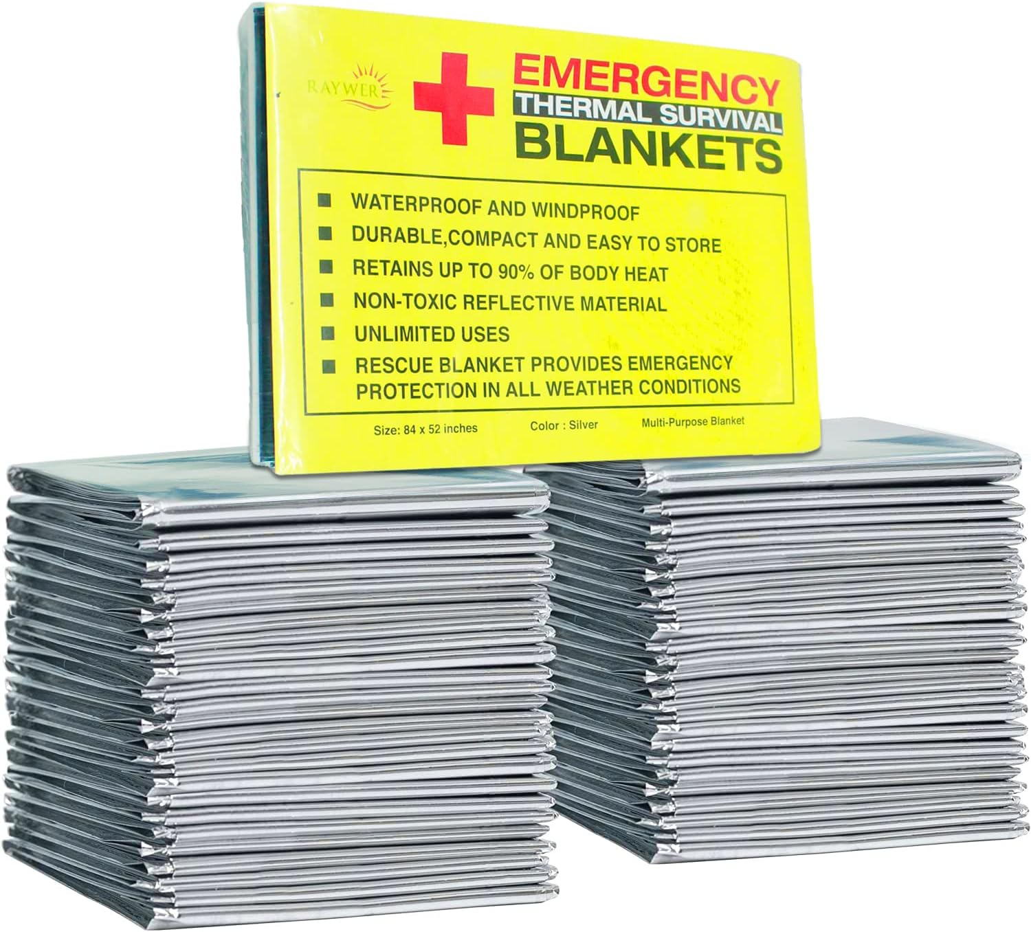 Rawyer Emergency Thermal Survival Blankets (10 Pack), Mylar Blankets for Outdoor...