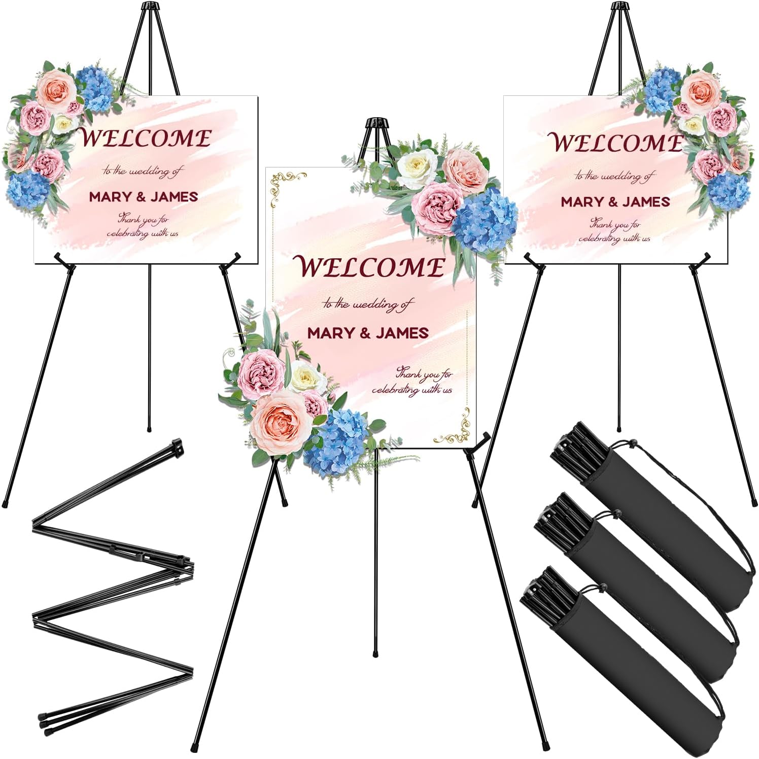AROIC 63" Easel Stand for Display, 3 Pack Portable Foldable Metal Easel, Easels...