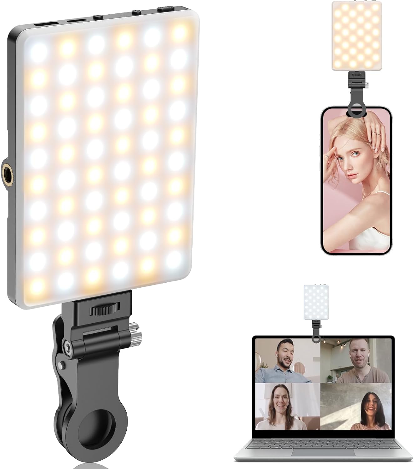 TONEOF Portable Selfie Light Flash, Rechargable 60LED Phone Light with Clip & Do...