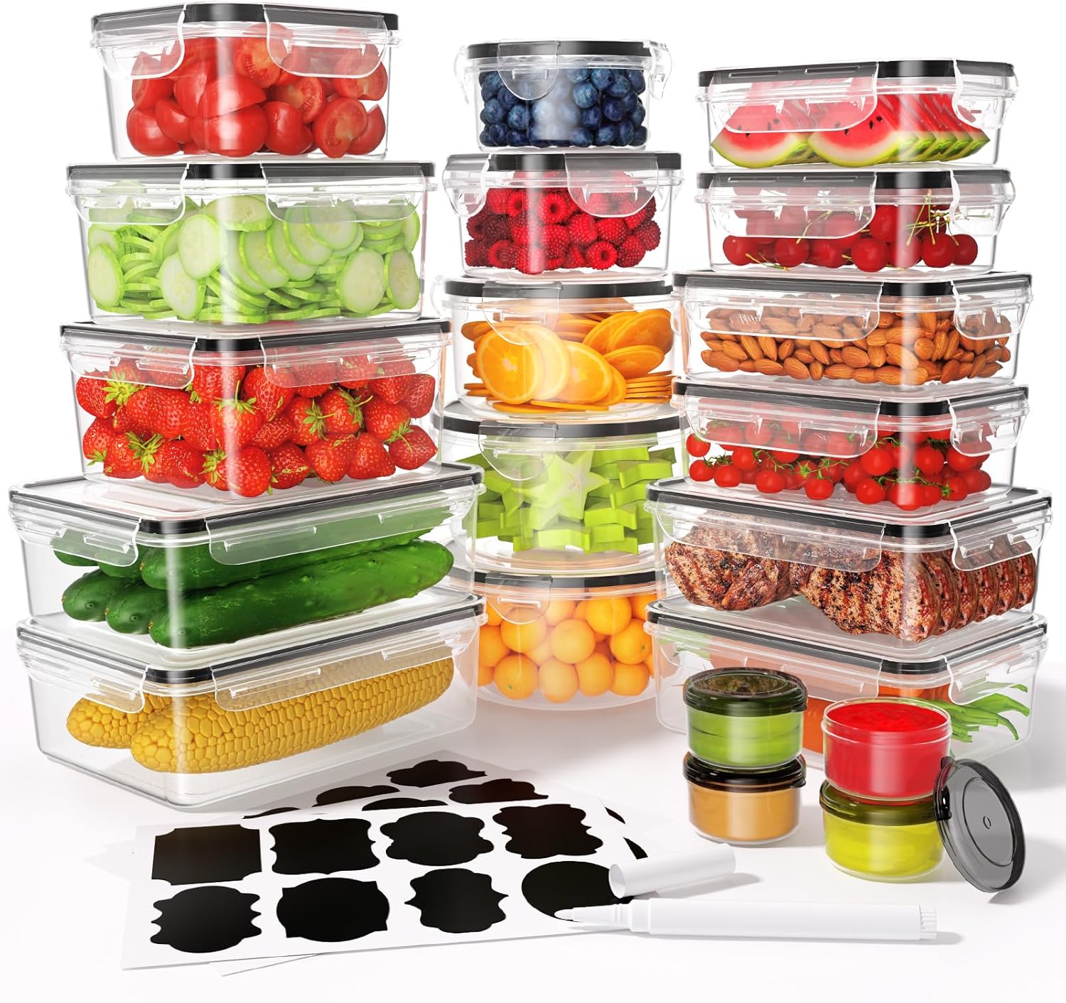 40 Pcs Food Storage Containers with Lids Airtight (20 Containers & 20 Lids), Pla...
