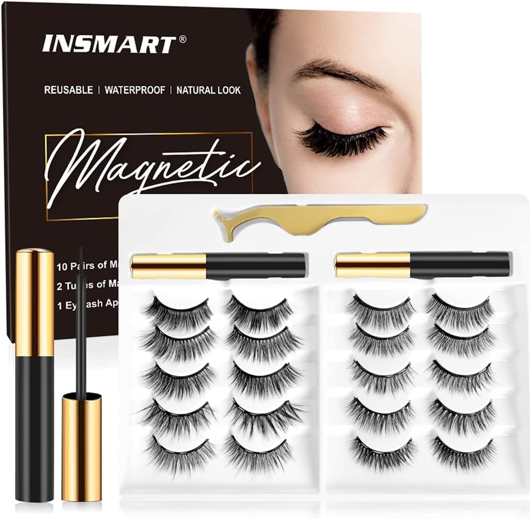 Magnetic Eyelashes,INSMART 10 Pairs False Eyelashes Upgraded 3D 5D Magnetic Eyel...