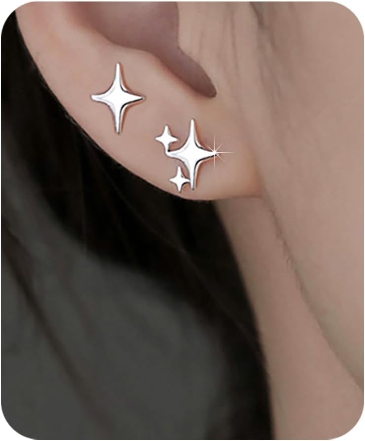 PANSHI 𝐒𝐭𝐞𝐫𝐥𝐢𝐧𝐠 𝐒𝐢𝐥𝐯𝐞𝐫 Post Earrings 𝐒𝐭𝐚𝐫 𝐒𝐭𝐮𝐝 𝐄𝐚𝐫𝐫𝐢𝐧𝐠𝐬 for Women Teen Trendy Hy...