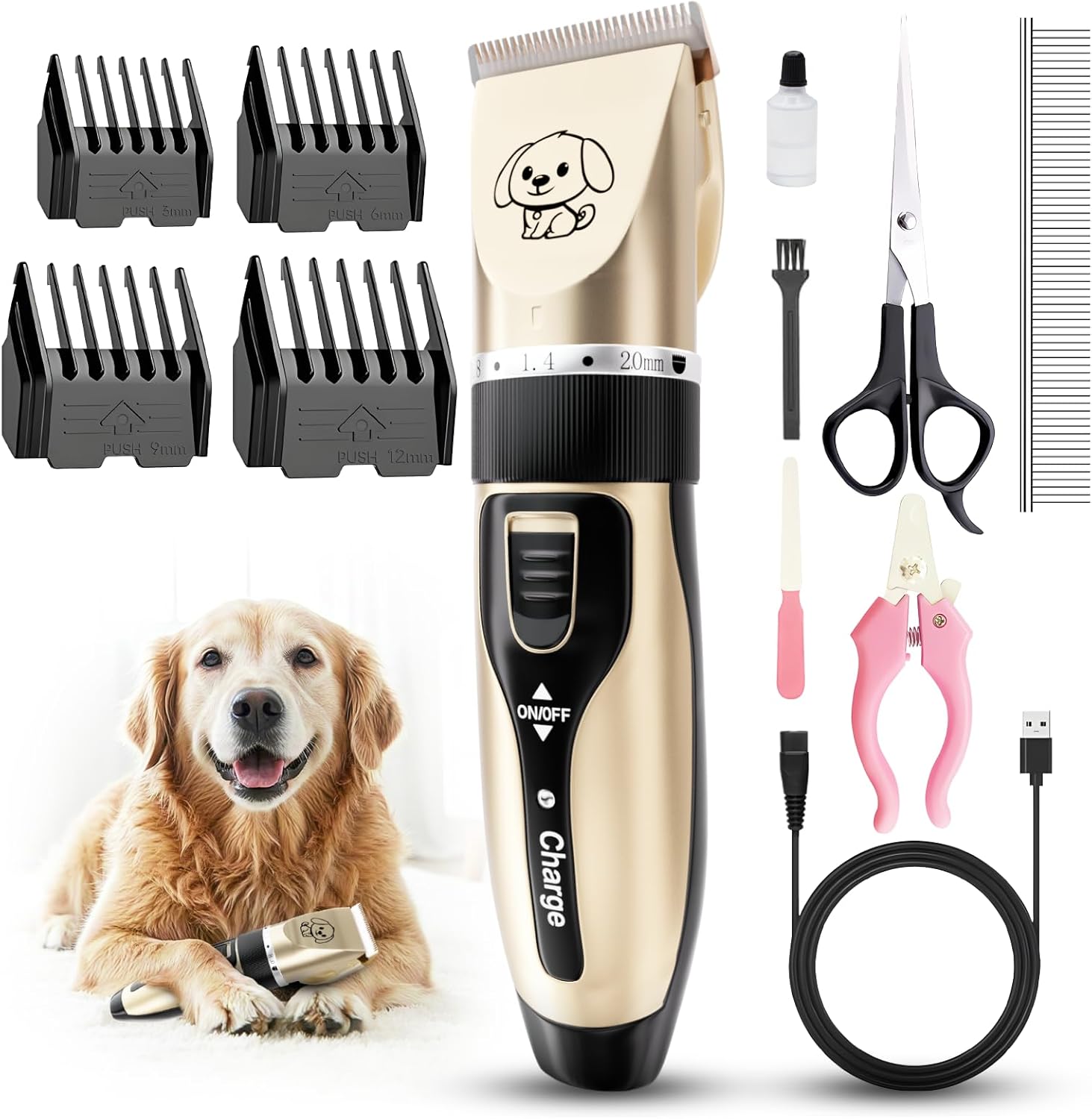 Dog Clippers, Rechargeable Low Noise Cordless Pet...