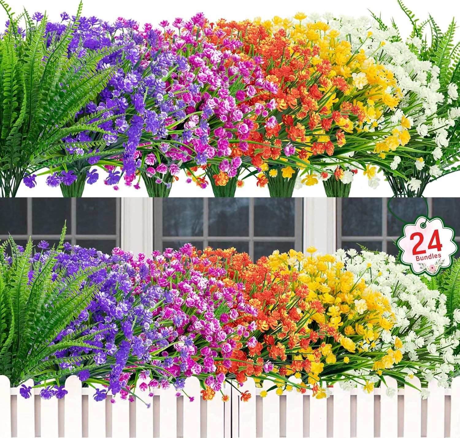 Ouddy Decor 24 Bundles Artificial Flowers for Outdoors UV Resistant Fake Plastic...
