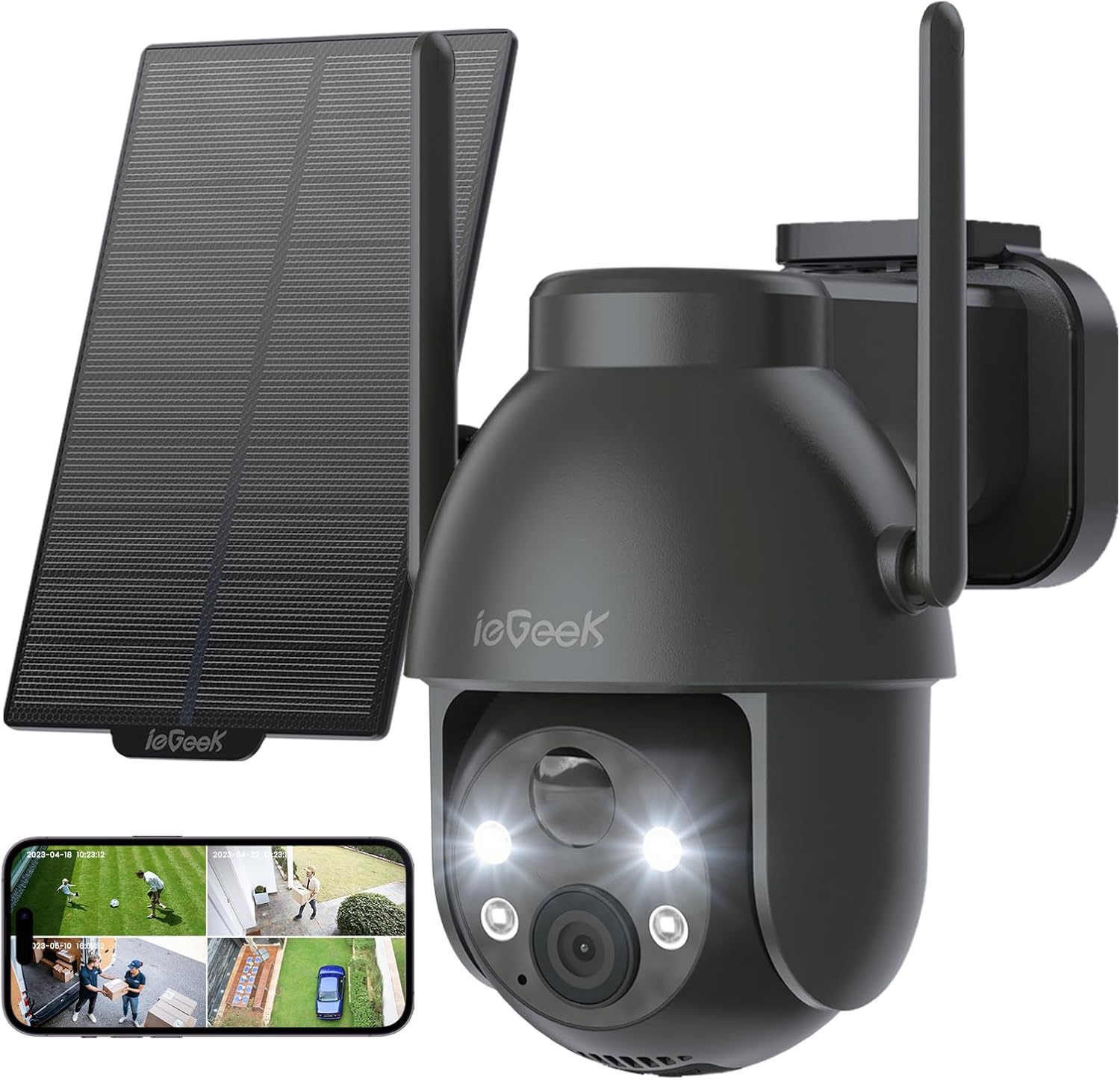ieGeek Solar Camera Outdoor Wireless, 2K WiFi Outside Cameras for Home Security,...