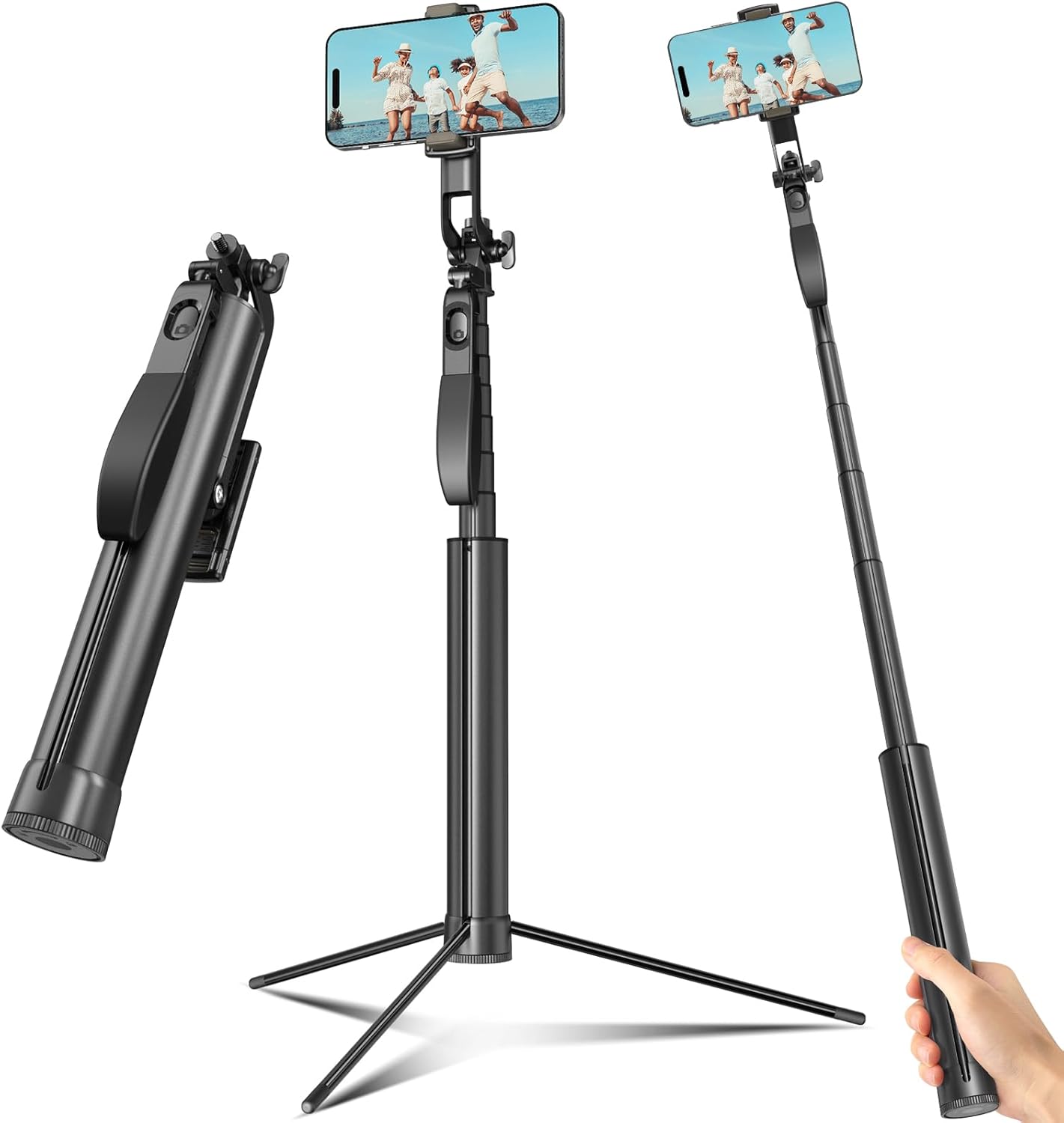 Selfie Stick Travel Tripod for Cell Phone with Remote Control and Phone Holder,...