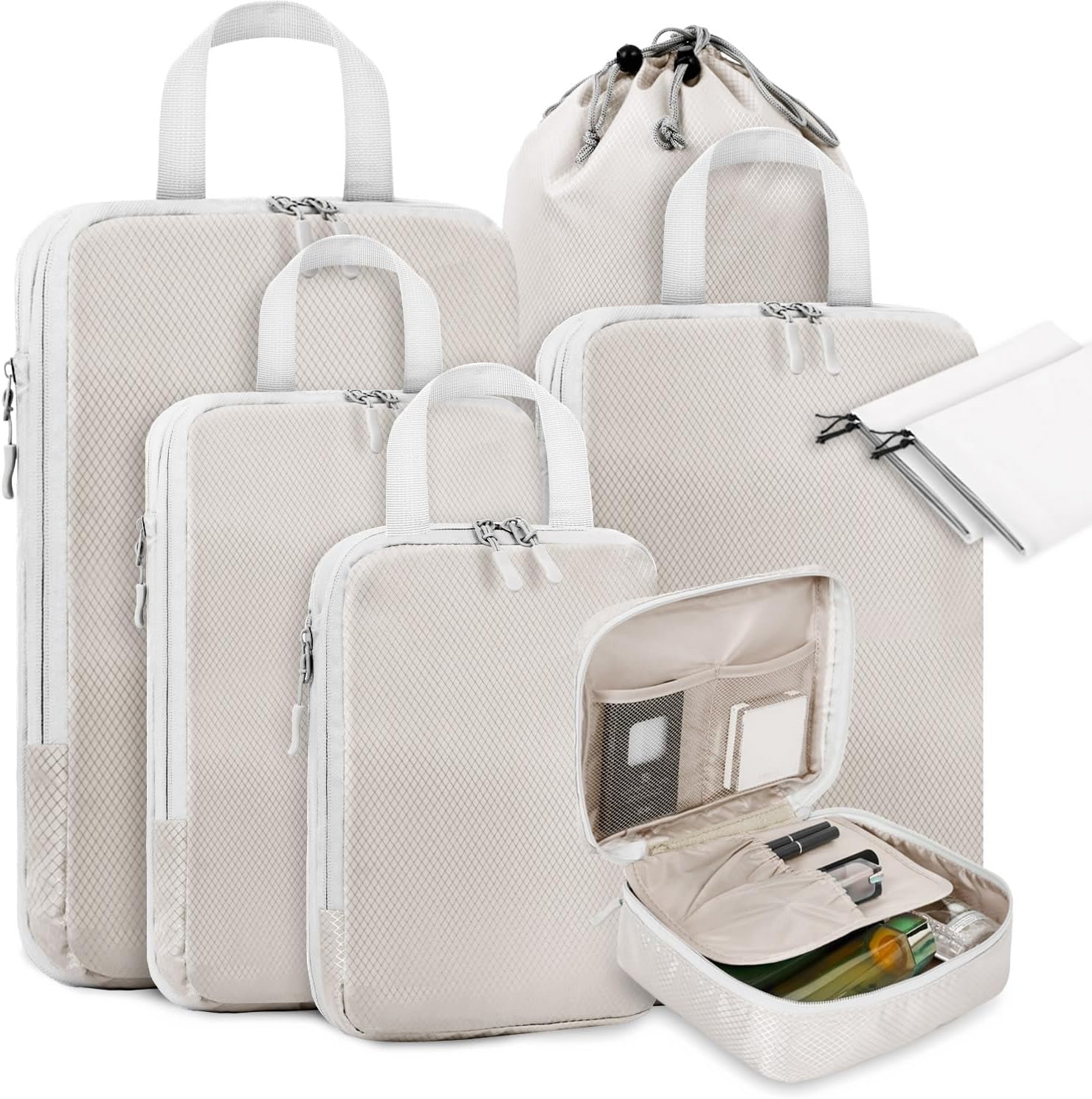 BESBESME 8 pcs Compression Packing Cubes with Cosmetic Bag Luggage Packing Organ...