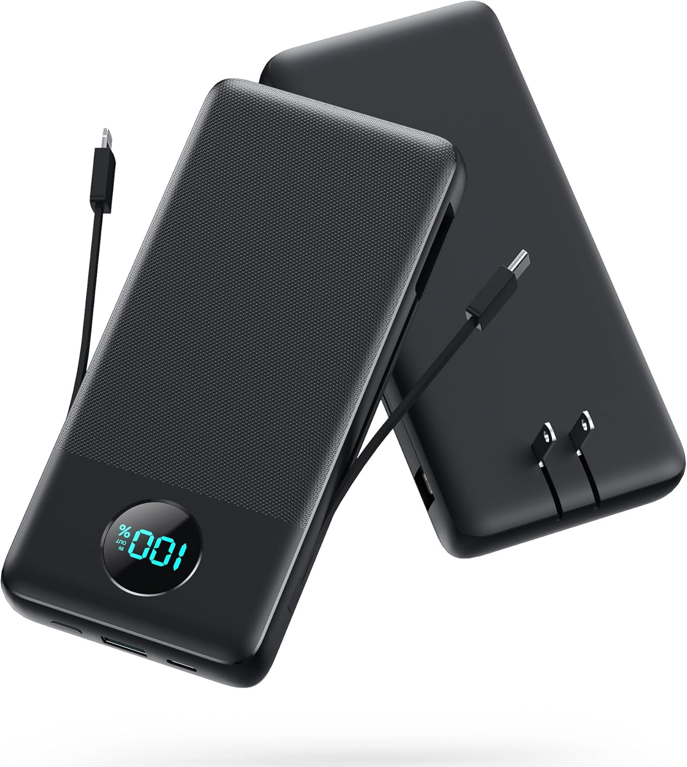 Portable Charger USB C Power Bank with 2 Built in Cables & AC Wall Plug,13800mAh...