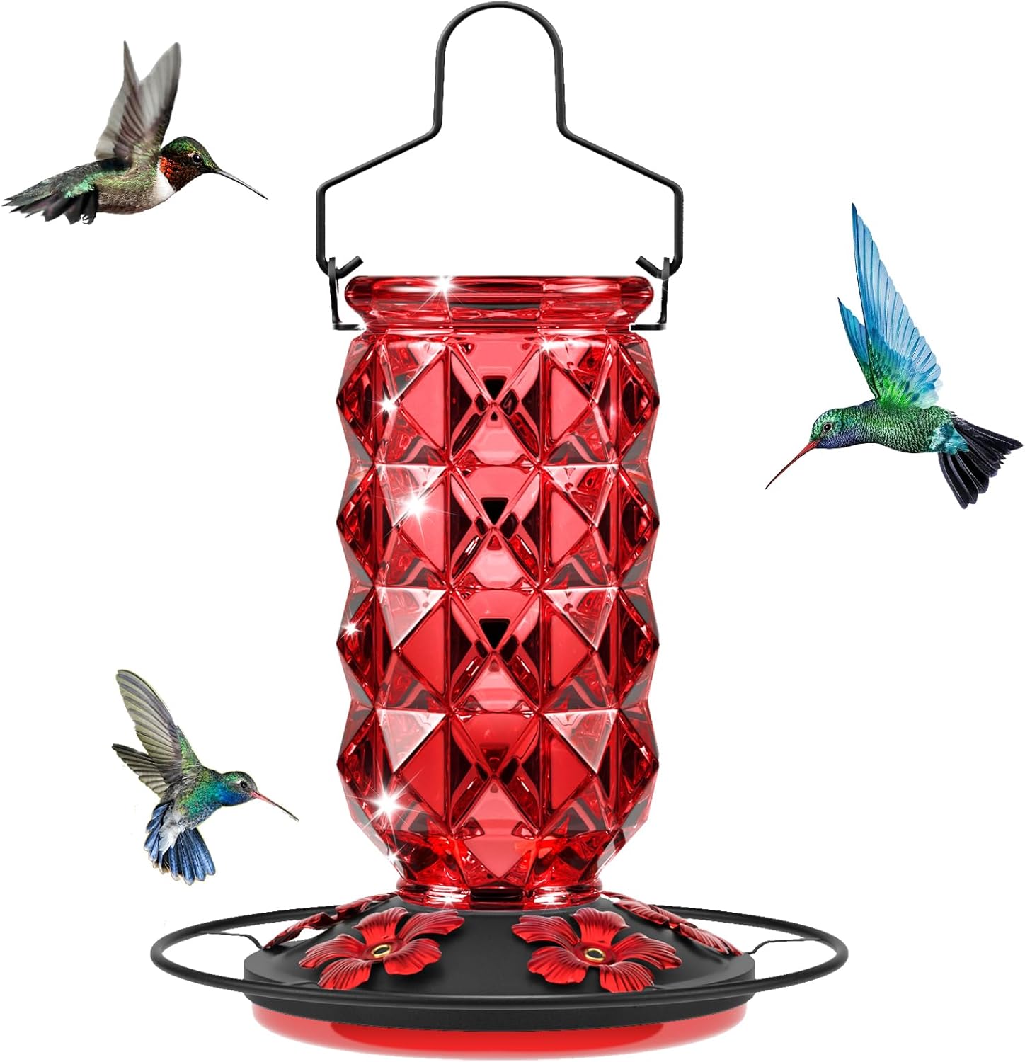 25 Ounces Large Glass Hummingbird Feeders for Outdoors, Wild Bird Nectar Feeder...