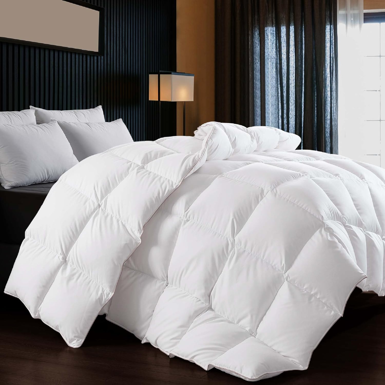 WhatsBedding Puffy White Feather Comforter Twin Size, All Season Duvet Insert Fe...