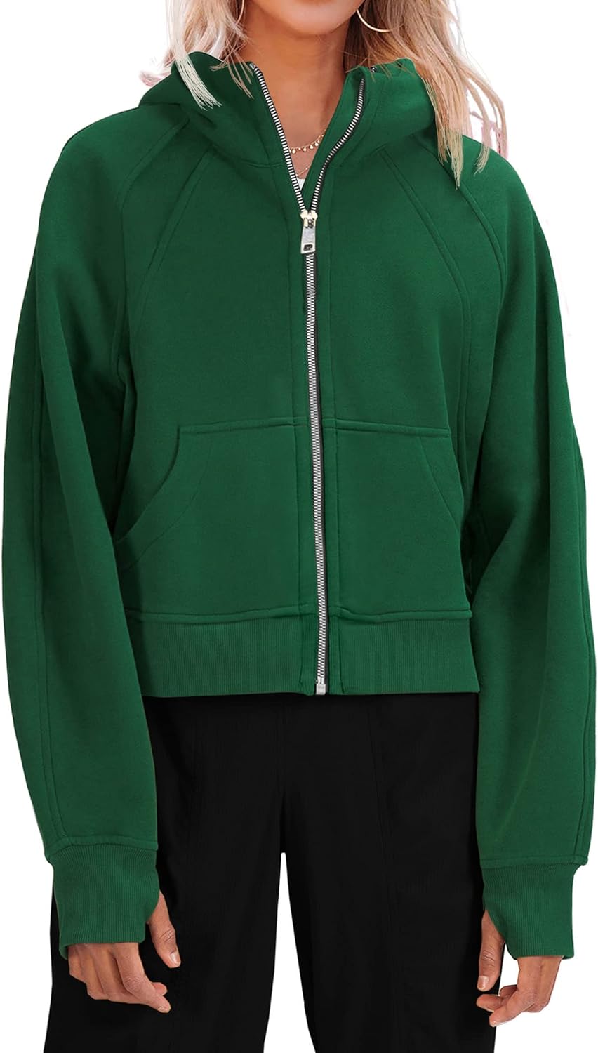 Fisoew Womens Zip Up Sweatshirts Fleece Lined Collar Crop Hoodie Casual Cotton L...