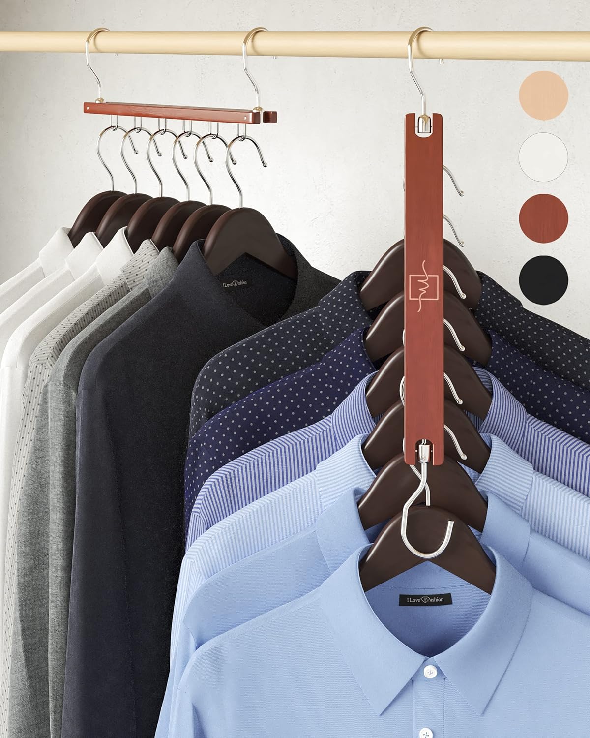 MORALVE Space Saving Hangers for Wardrobe – 4 Pack European Beechwood Shirt Orga...