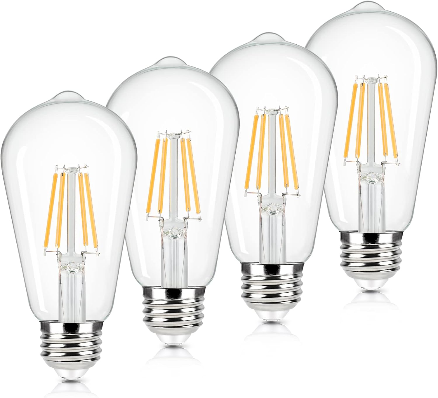 Brightever 4-Pack Vintage LED Edison Bulbs 60W Equivalent, 6W ST58 2700K Warm Wh...