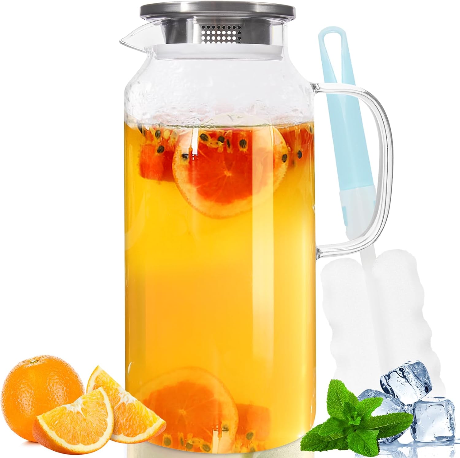 Yirilan Glass Pitcher, 2 Liter(68oz) Water Pitcher with Lid and Spout, Large Pit...