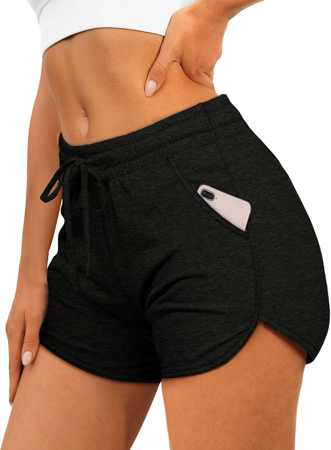 Aloodor Womens Athletic Shorts Running Dolphin Shorts with Pockets and Drawstrin...