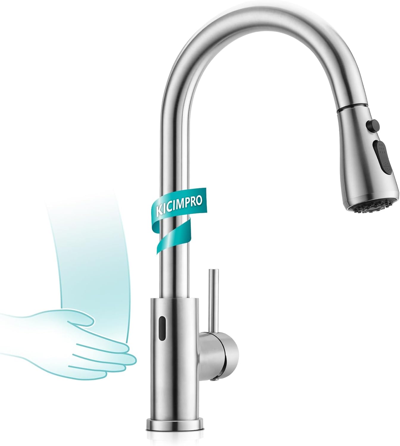 Kicimpro Touchless Kitchen Faucet with Pull Down Sprayer Brushed Nickel, Side Mo...