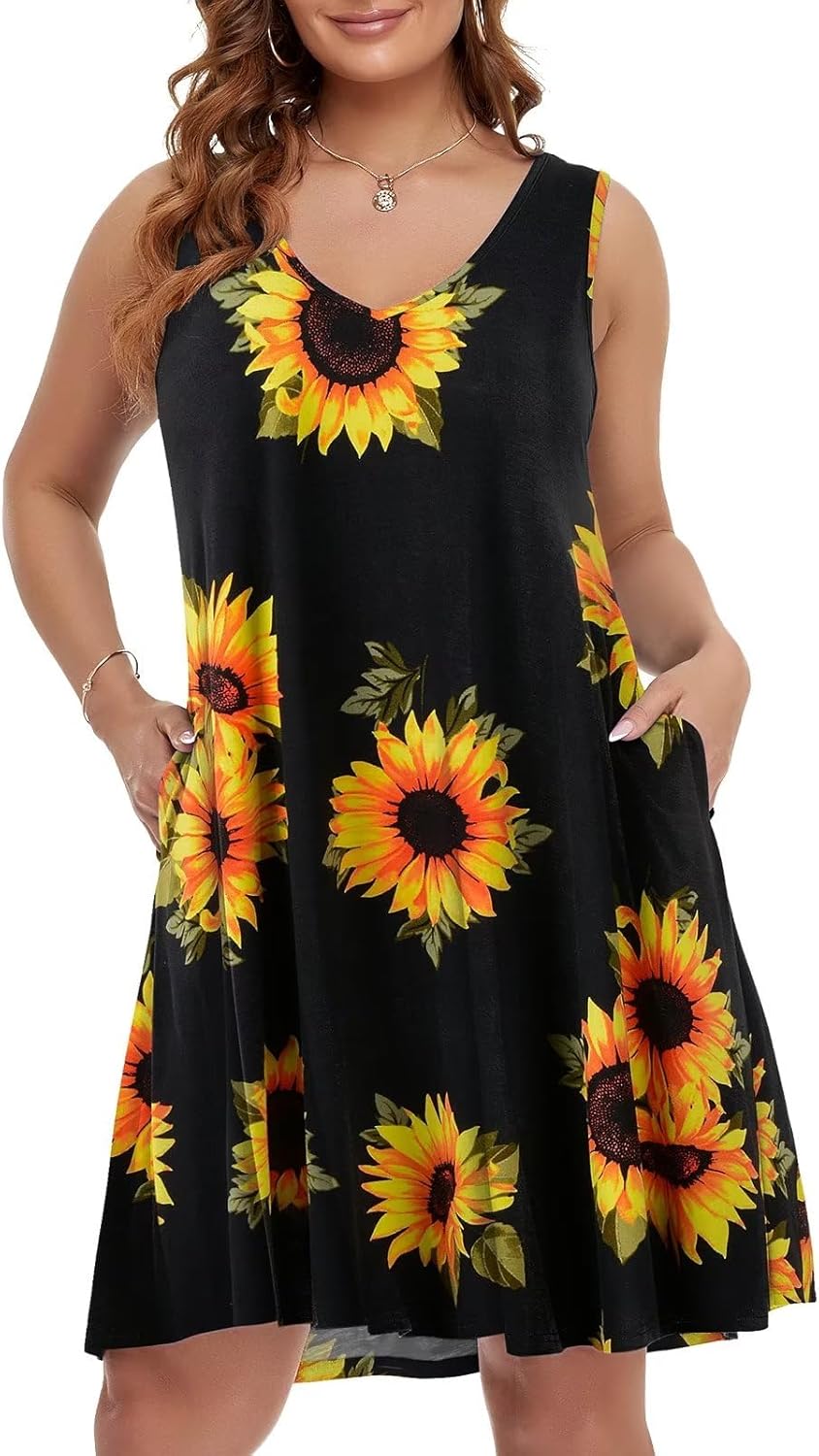 BELAROI Women Casual Summer Beach Dresses Plus Size Sundress V Neck Pockets Swin...