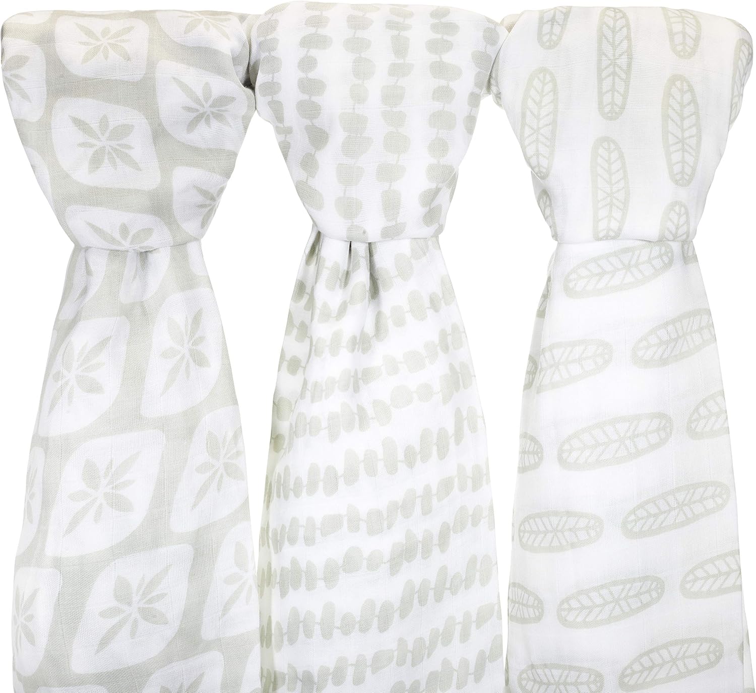 Muslin Cotton Baby Swaddle Blankets, Large 3 Pack Sage Green & White Hand-Drawn...