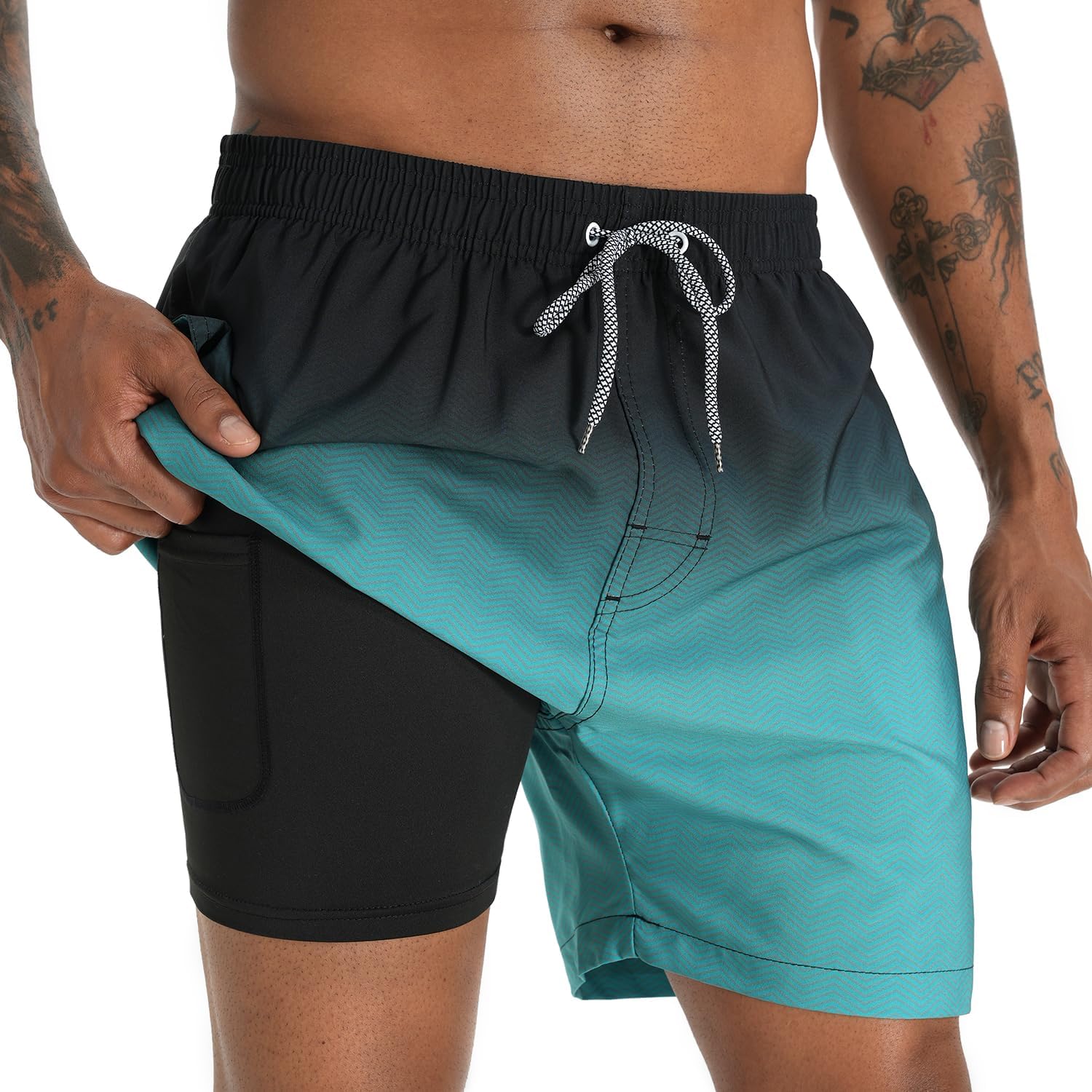 iCKER Swim Shorts Men Swim Trunks 2 in 1 Compression Liner Quick Dry Swimming Bo...