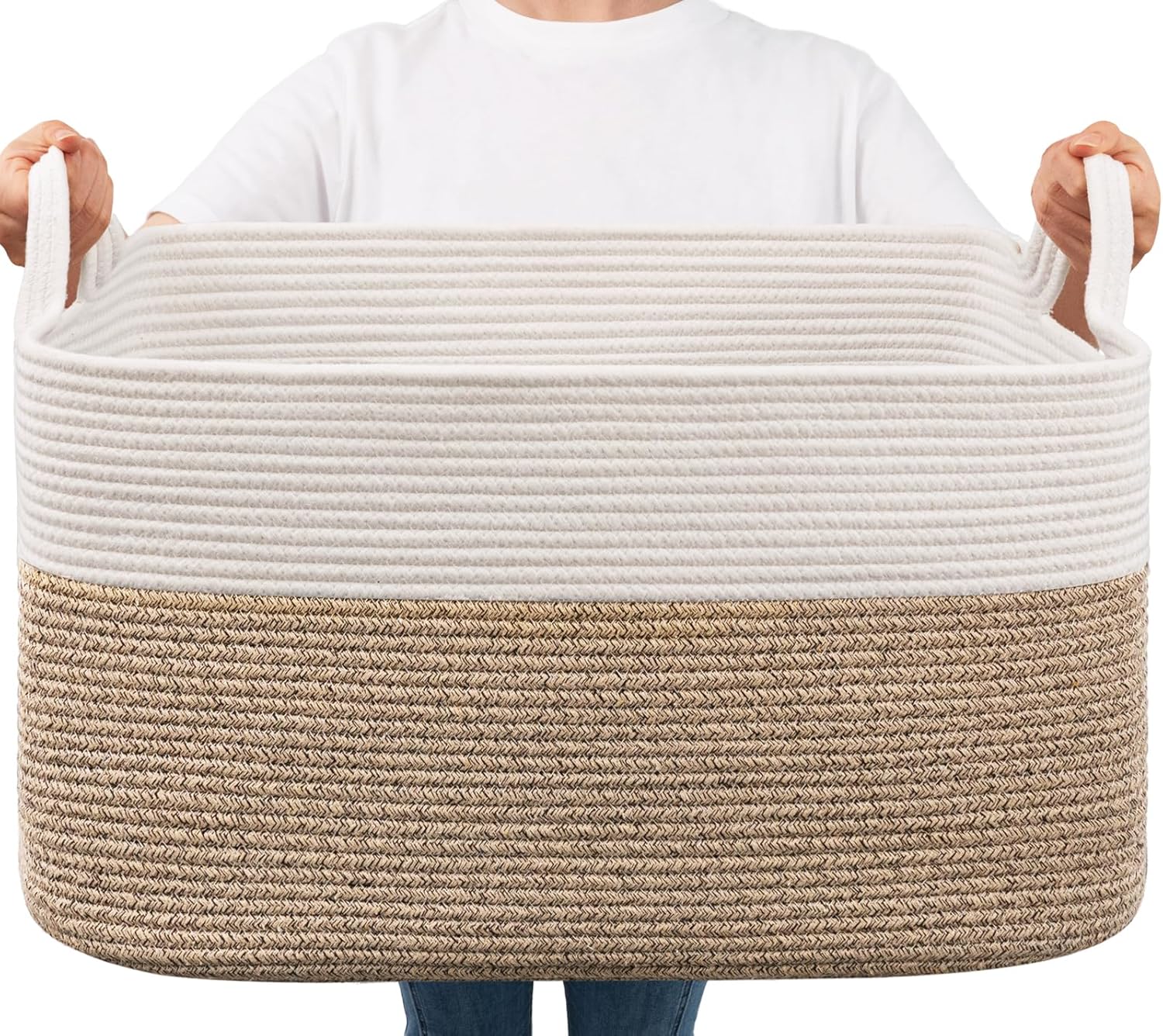 Goodpick Large Woven Blanket Basket, 21.6" x 14.9" x 11.8" Storage Baskets for L...