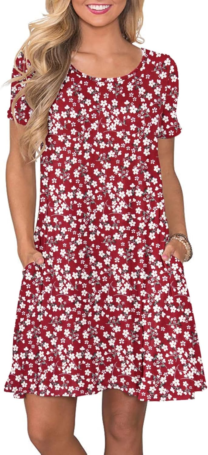 AUSELILY Women's Summer Dresses Casual T-Shirt Short Sleeve Dress Loose Swing Sh...