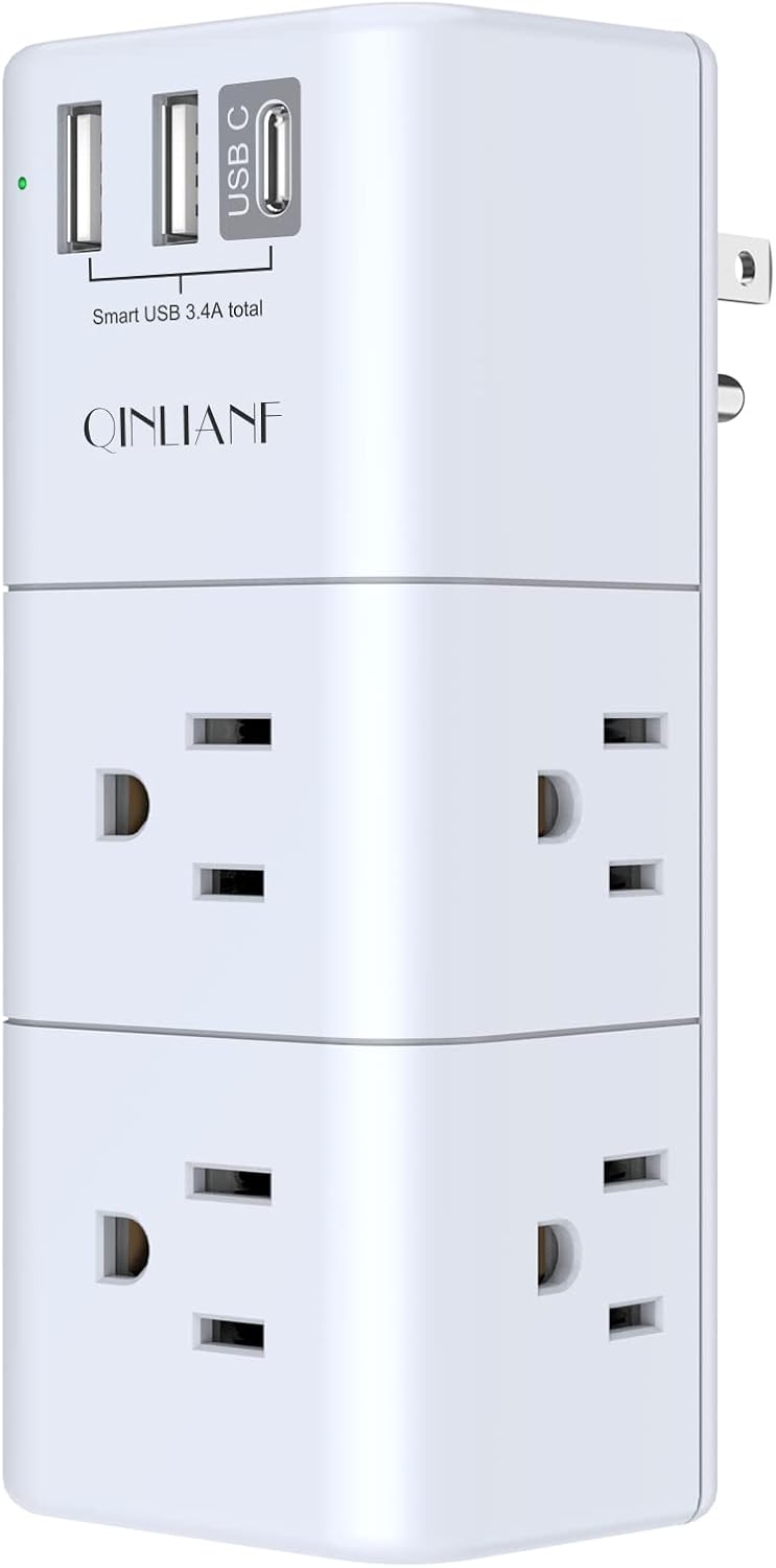 USB Outlet Extender Surge Protector - QINLIANF Multi Plug Outlet with Rotating P...
