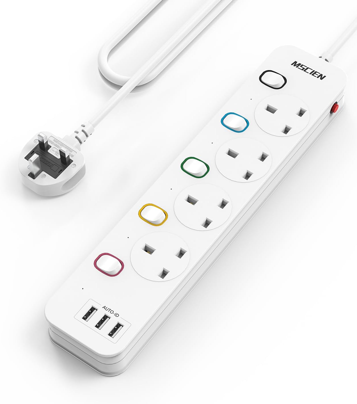 Mscien 4M Extension Lead with USB Slots, 4 Way 3 USB Extension Socket with Indiv...