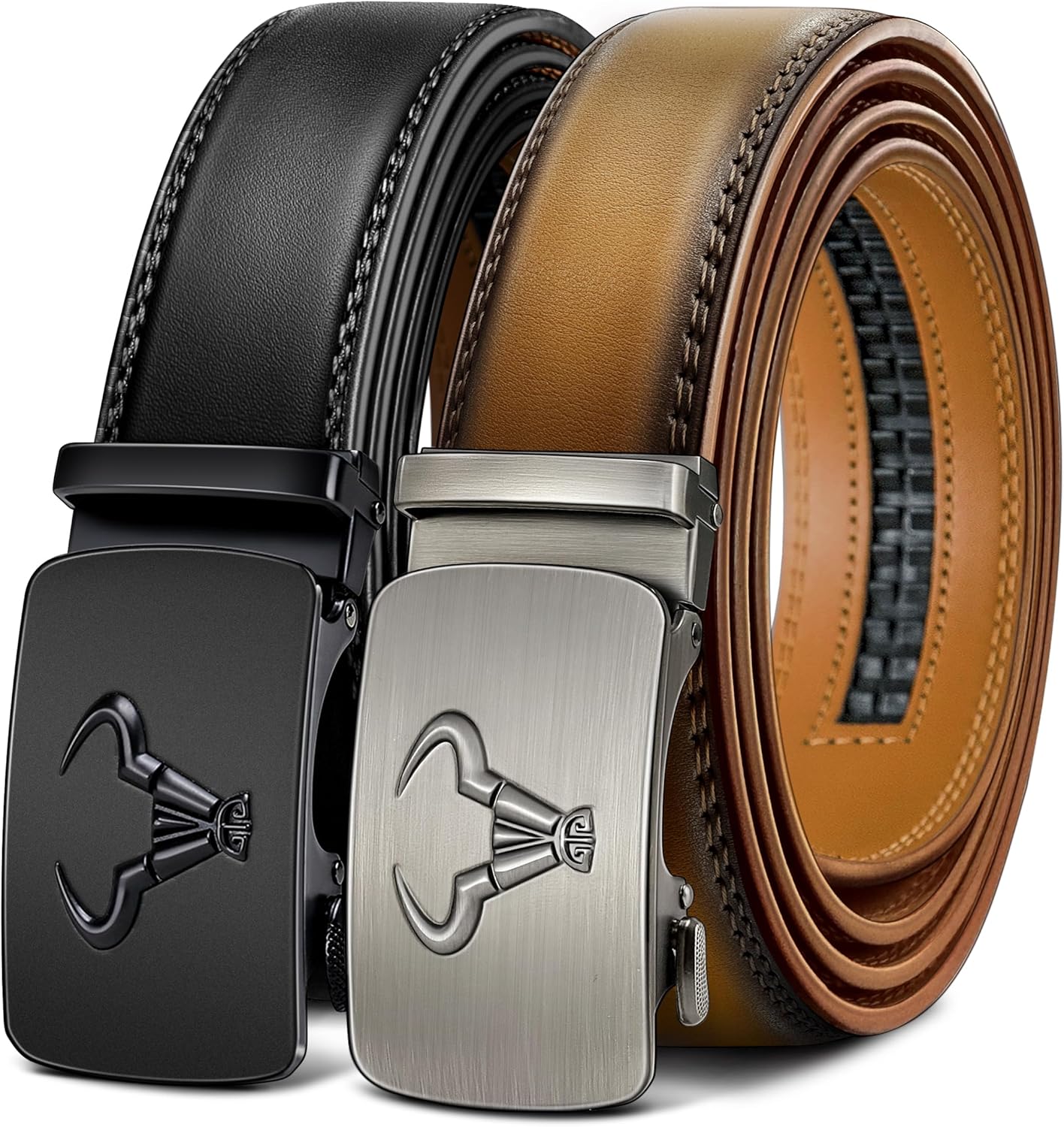 BULLIANT Men belt 2Pack,Leather Ratchet Belt for Gift Men Dress Casual Jeans 1 3...