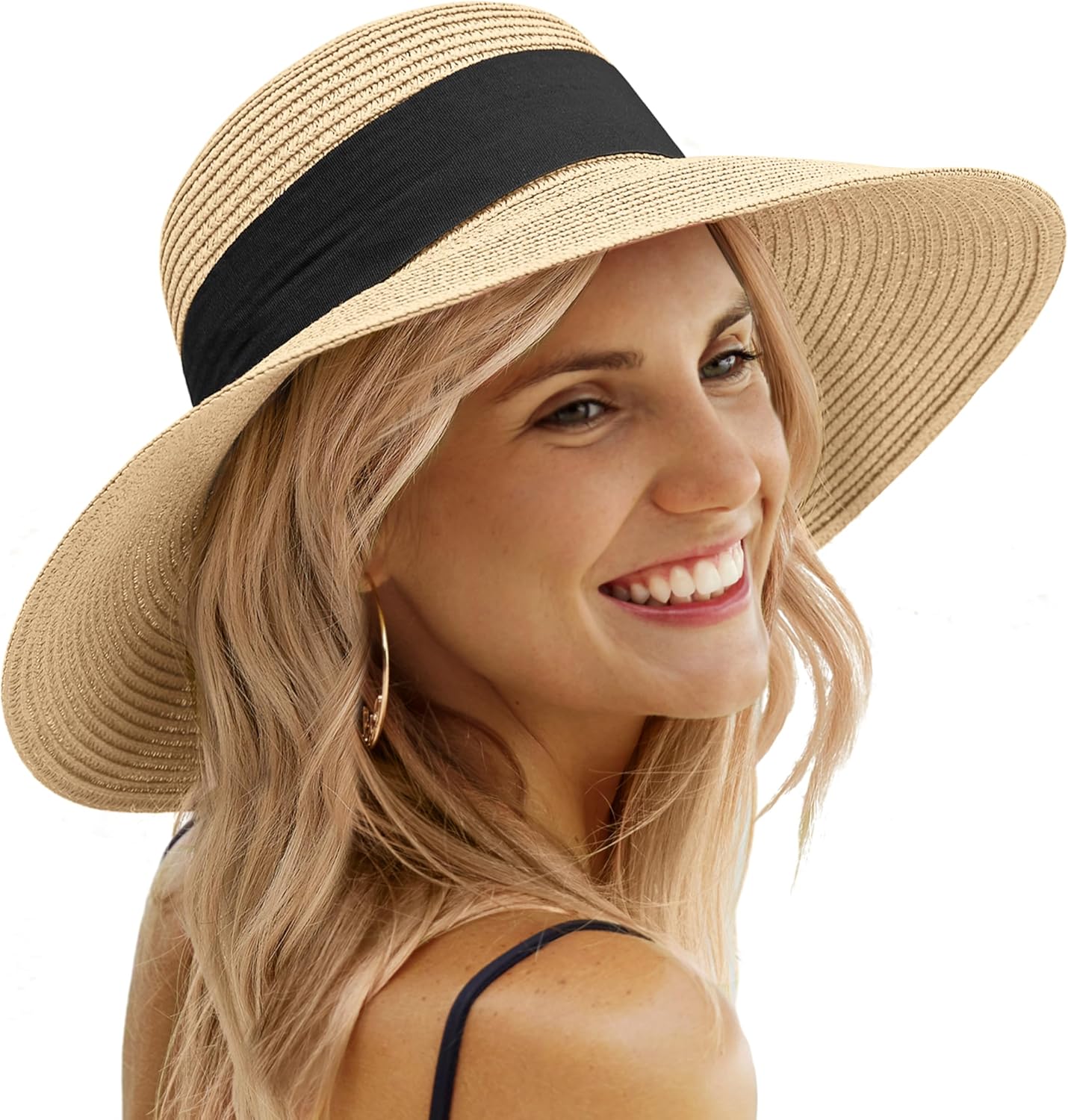 Beach Hats for Women - Sun Hat Womens, Wide Brim Straw Womens Sun Hat with Wind...