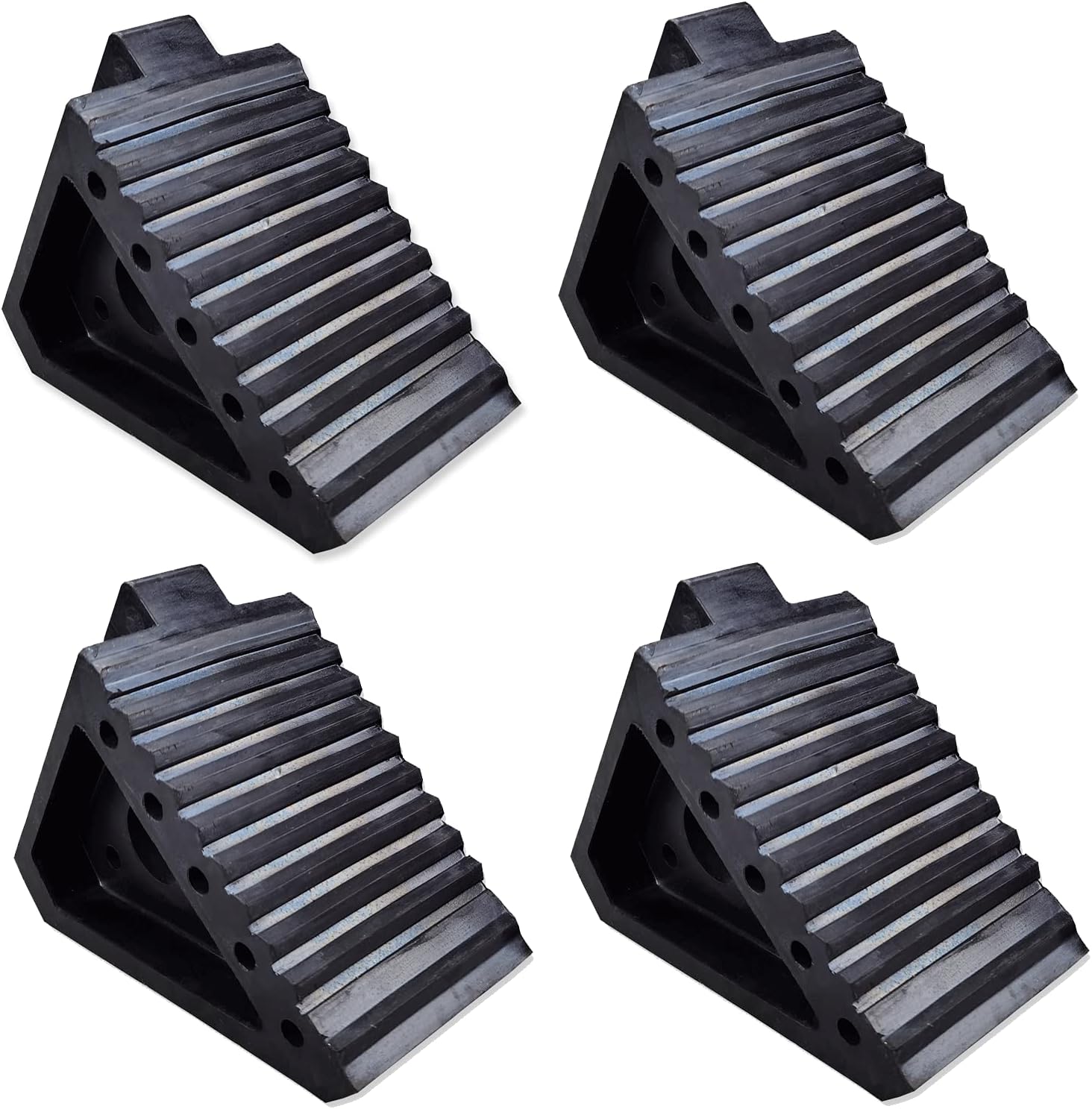 Solid Heavy Duty Rubber Wheel Chocks 4 Packs, Premium Wheel Stopper for Car, Tra...