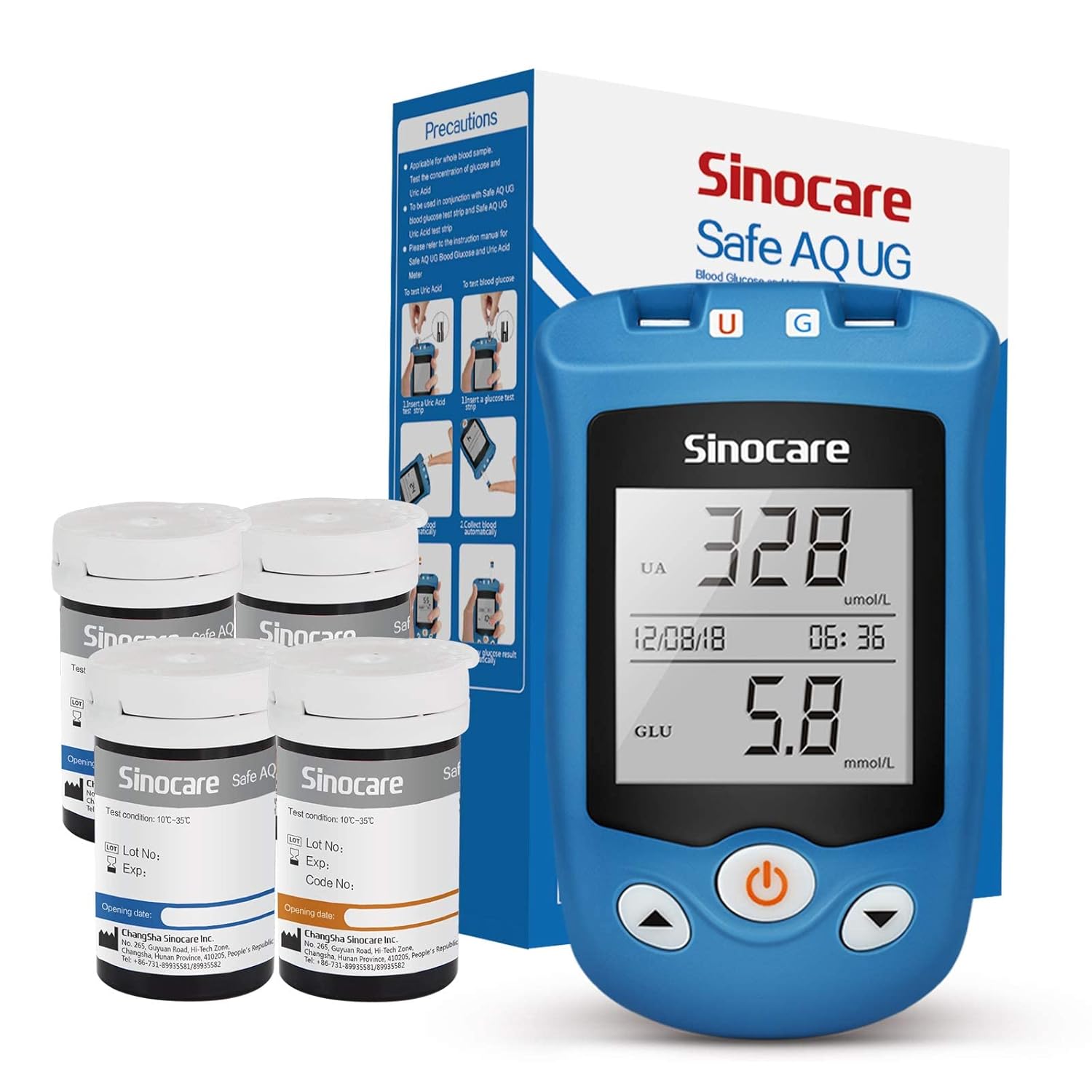 sinocare 2-in-1 Uric Acid & Blood Glucose Test Kit, Safe AQ UG Multifunctional M...