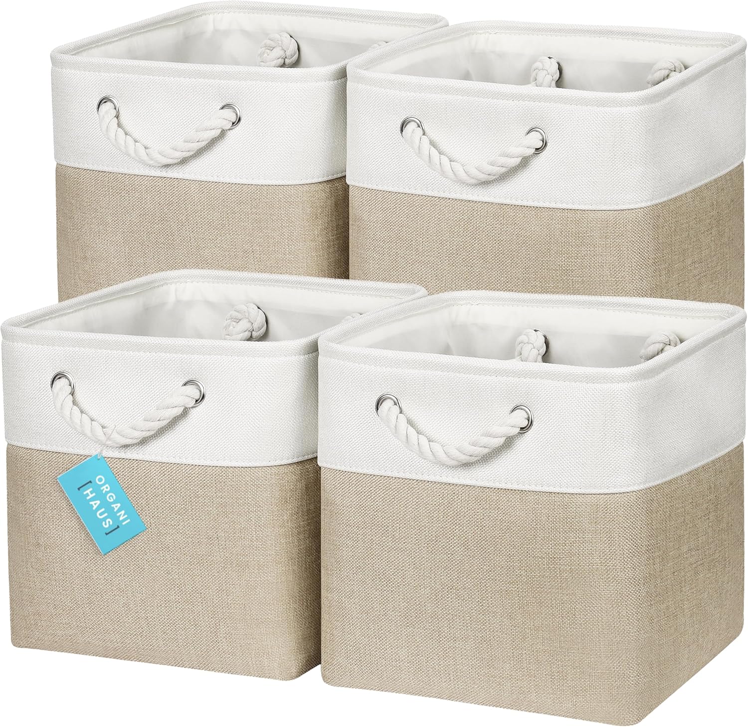 OrganiHaus 28x28 Cube Storage Bins Set of 4, Fabric Cube Baskets for Storage She...