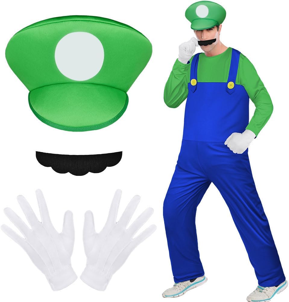 Aomig Mario Costumes, 4 Pack Mario Cosplay Costume Accessories Kits with Bodysui...