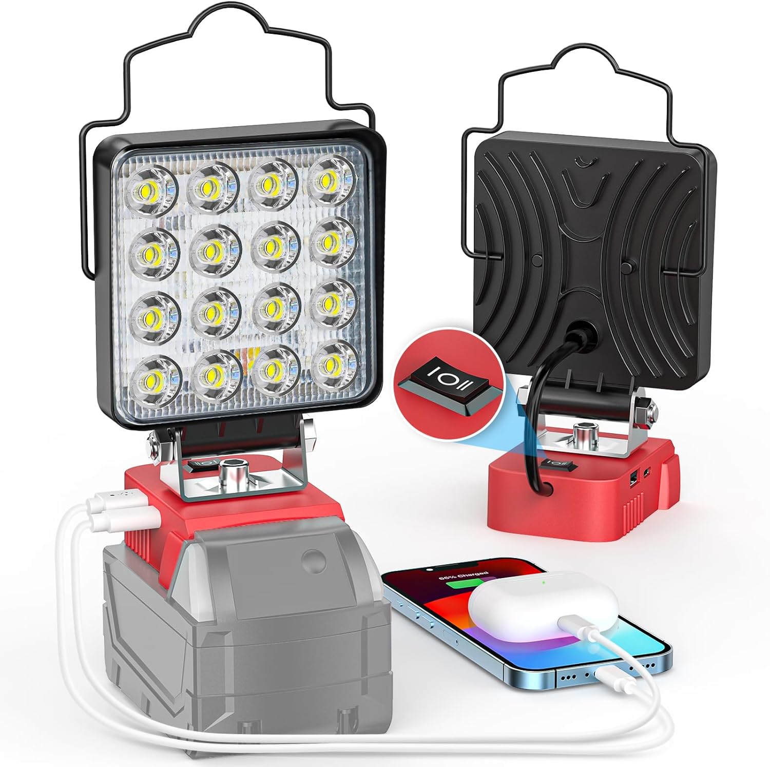 Upgraded LED Flood Work Light for Milwaukee ,Ecarke Square 48w 4" Cordless M18 1...