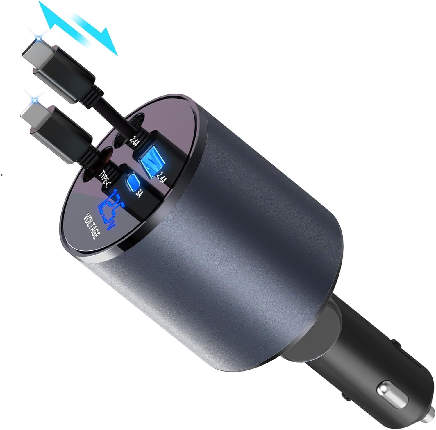 Retractable Car Charger,Fast 4 in 1 Car Charger for iPhone and Type C 60W,Retrac...