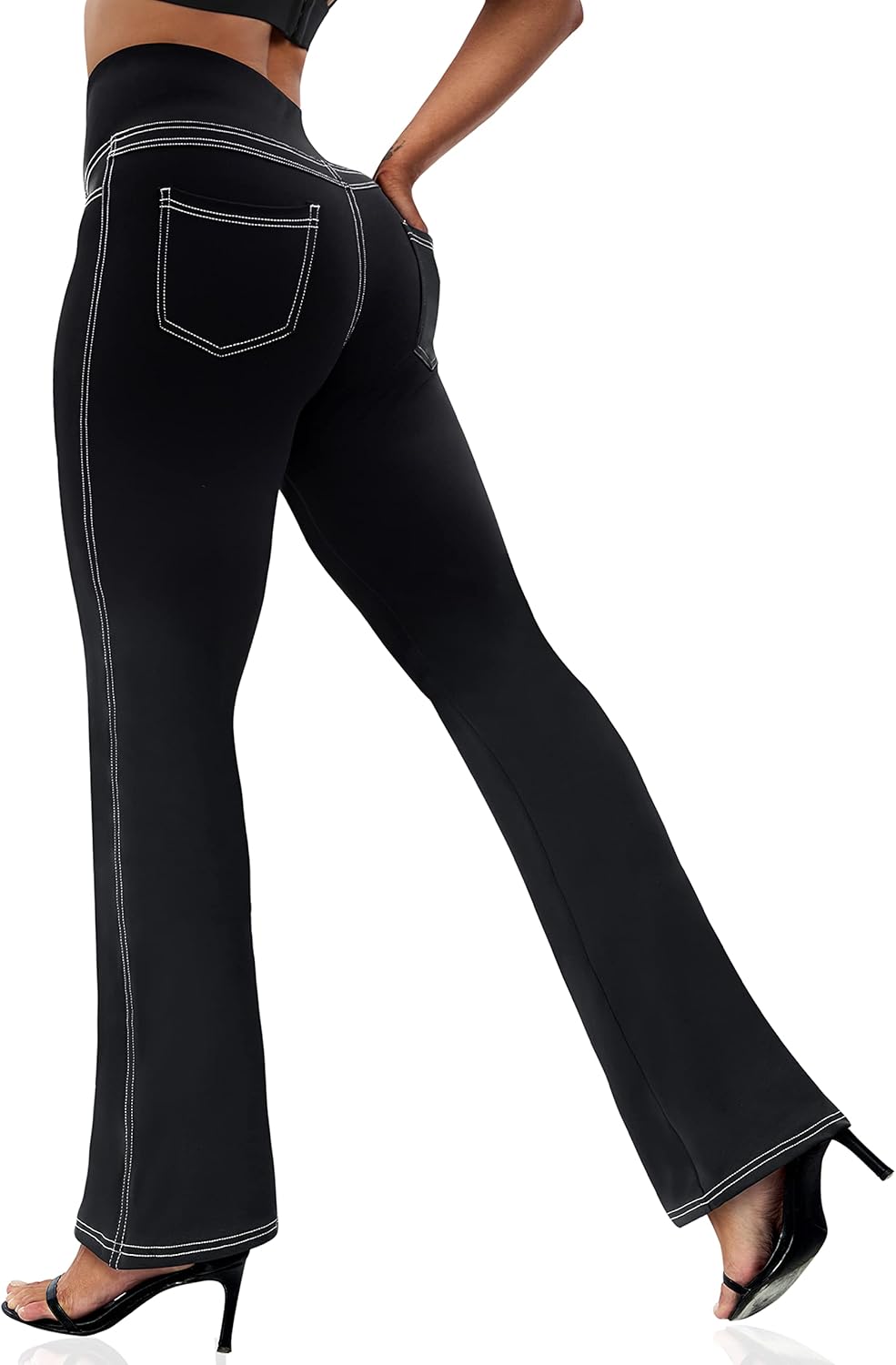 VOOVEEYA Women's Bootcut Leggings - Bootleg Yoga Pants Flare with 4 Pockets,Tumm...