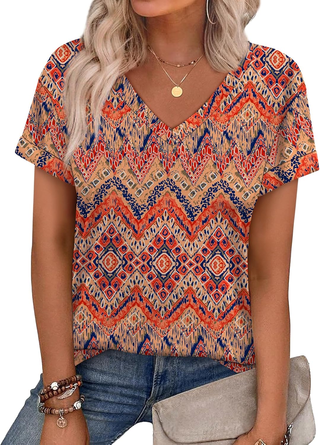 WEESO Womens T Shirts Short Sleeve Summer Tops Cute V Neck Casual Blouses Floral...