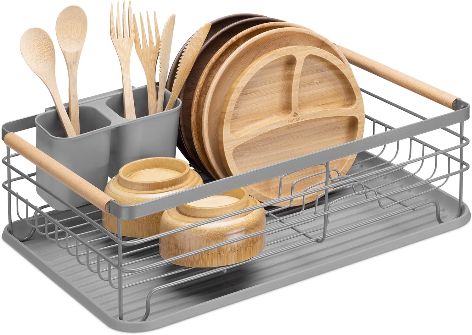 Navaris Dish Drainer Rack - Plate, Silverware, Pots and Pans Drying Rack for Kit...