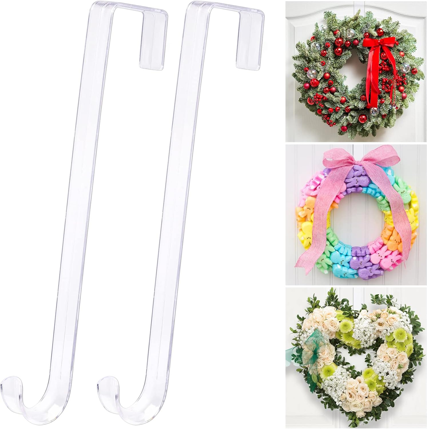 12" Clear Wreath-Hanger Non Scratch Over The Door Hooks,2 Pack Easter Halloween...